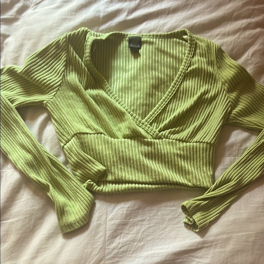 Ribbed Green Wrap Top